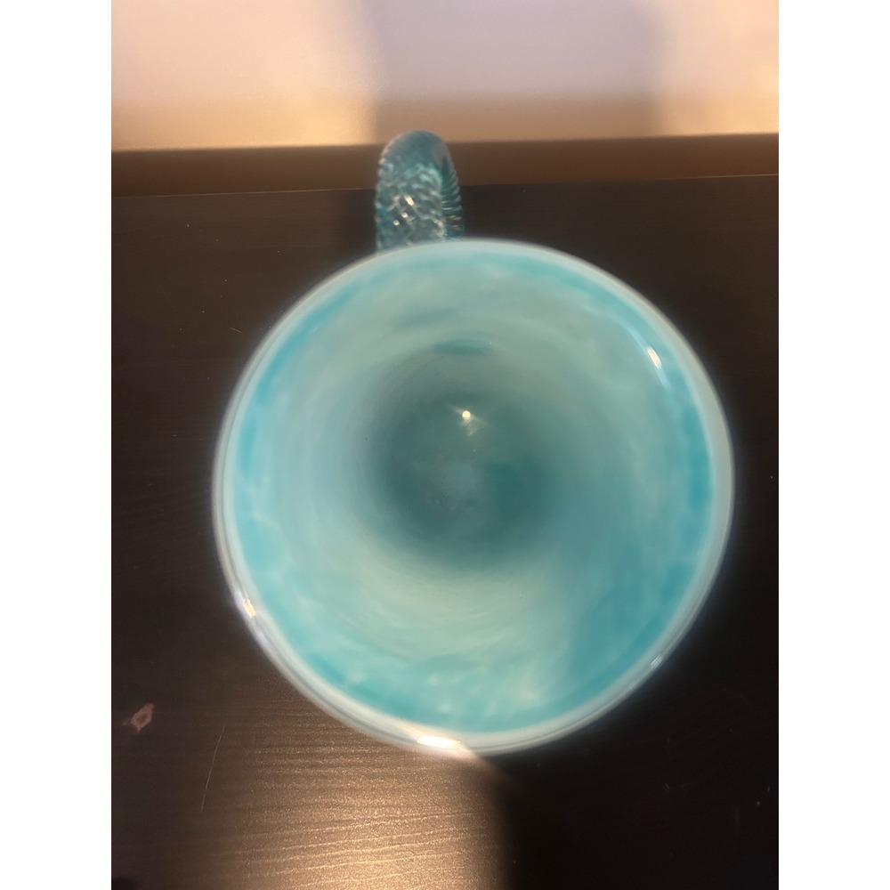 Hand Blown Glass Mug Aqua Swirl Pattern Twisted Handle - Picture 5 of 6